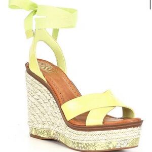 Vince Camuto Farrah platform espadrille green leather Strappy wedge sandal shoe